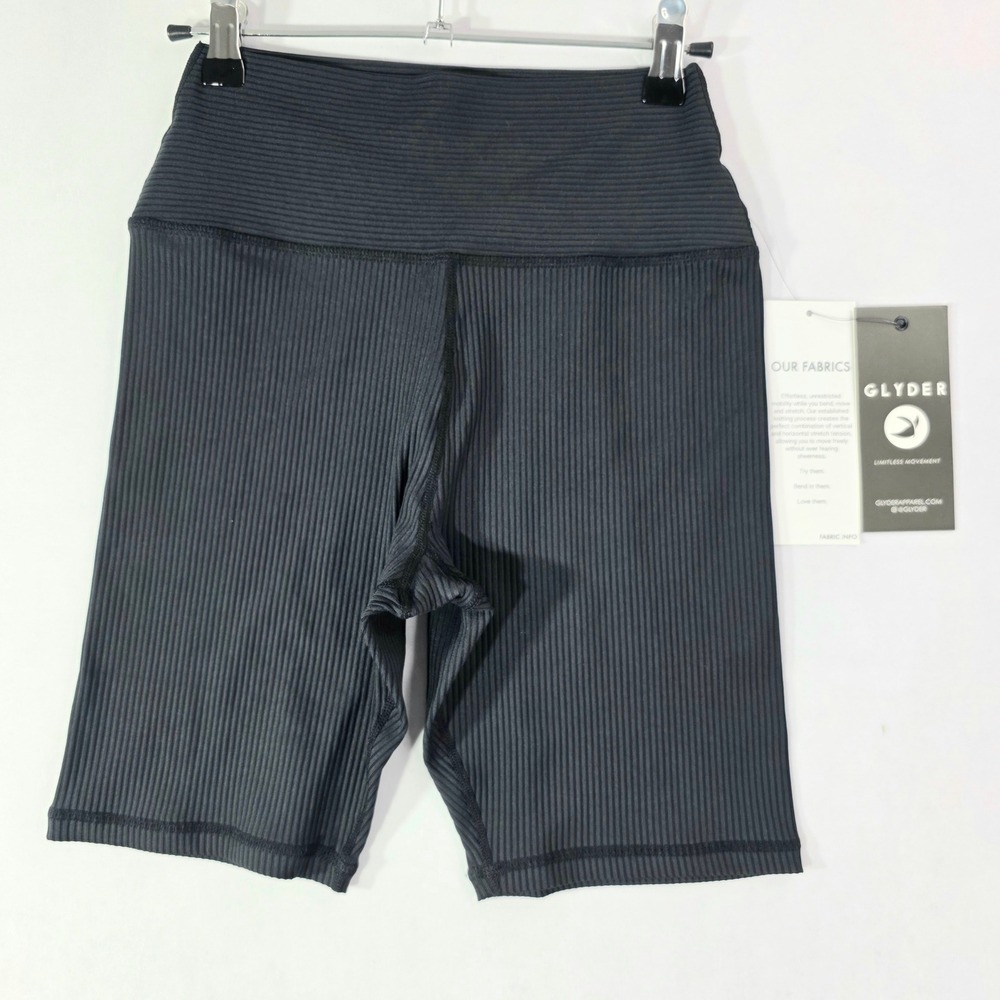NEW Glyder High Power II Bike Short Black Ribbed High Waist Athletic Size S